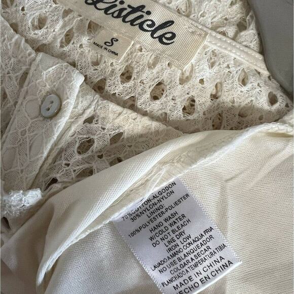 listicle Ivory Textured Woven Halter Neck mini dress Ruffle Sz S Short Sleeve - Picture 10 of 11